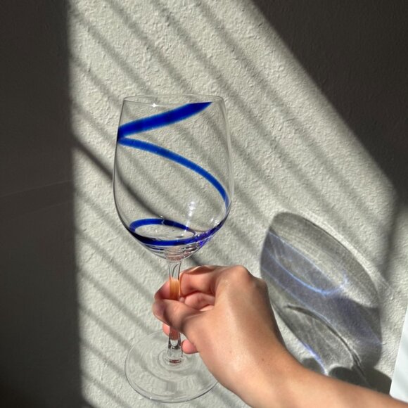 Pier 1 Blue Cobalt Swirline Swirl Stemmed Wine Water Glass 9” Single Replacement - Picture 3 of 6